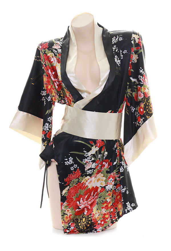 Sexy Lingerie Sleepwear - Japanese Kimono Style Low Cut Bathrobe Side Split Short  Dress | Top Quality Lingerie for Sale