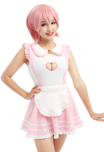 Women Cute Lingerie Bodysuit Skirt Set Cat Girls' Pink Princess Maid Dress Cosplay Costume