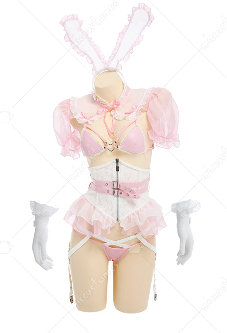 Bunny Girl Sexy Lingerie Set Lace Ruffled Garter Tulle Lingerie with Headband and Corset