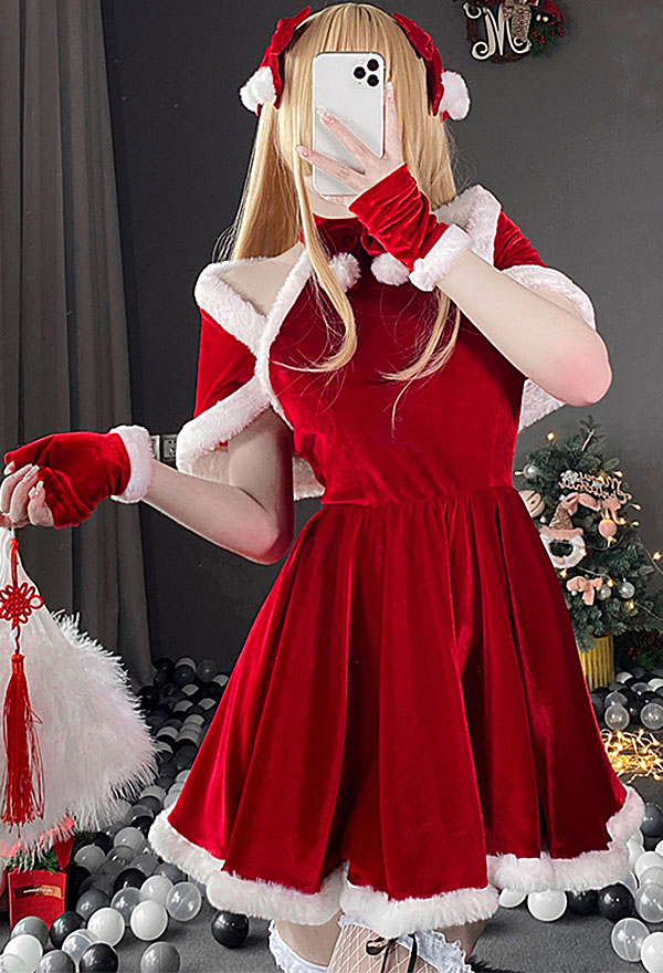 Women Christmas Halter Dress -Maid Style Sweet Homewear Costume