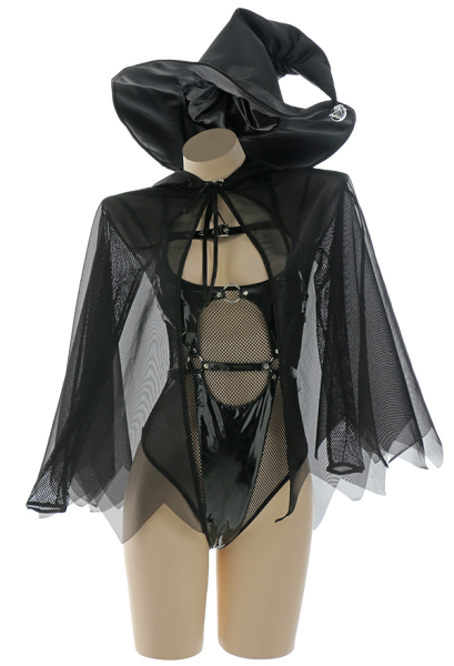 Sexy Lingerie Set Witch Suit Bodysuit with Hat and Cloak