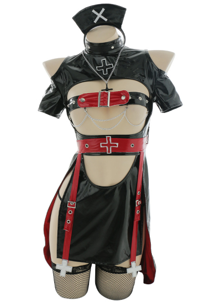 Gothic Sexy Lingerie Set Nurse Suit Bodysuit with Shorts and Belt