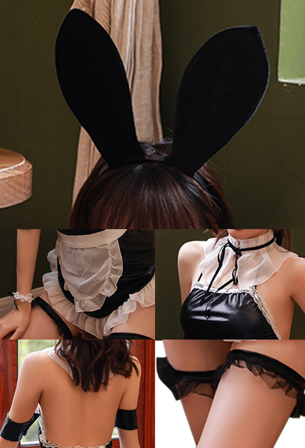 Sexy Bunny Costume Maid Style Backless Bunny Dress Bunny Girl Lencería con Tanga Headband