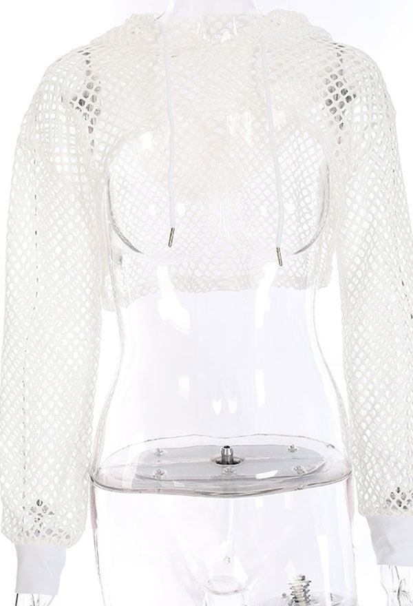 Sexy Crop Top - Super Short Mesh Long Sleeved Hooded T-shirt