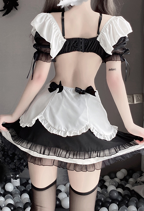 Maid Style Sexy Lingerie Set - Ruffled Cutout Maid Dress with