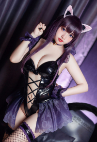 Yuuka Sorai Cat Ears Ver Cosplay Costume Catgirl Outfits Hollow Bodysuit with Tail Stockings