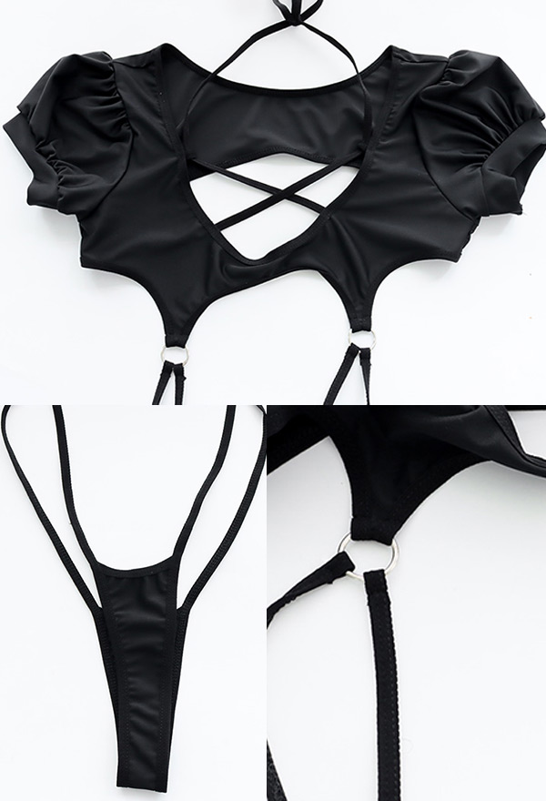 Sexy Lingerie Three-Point Bodysuit - Halloween Bat Wings Bow