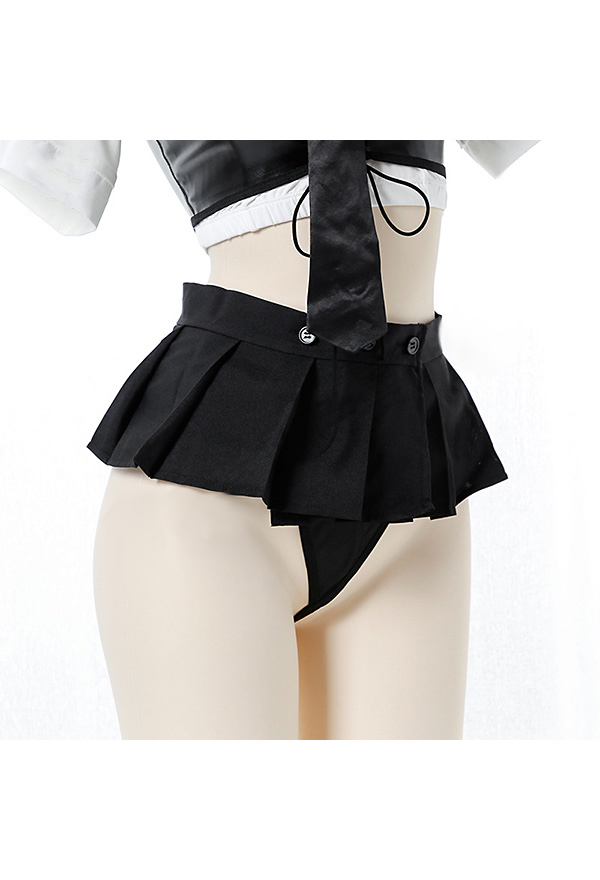 Sexy Lingerie Set - Uniform Style Cutout Top and Mini Skirt Set with Tie |  Top Quality Lingerie for Sale