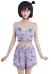 Women Kawaii Sleepwear Cat Ghost Pattern 2-Pieces Loungewear Set Drawstring Cami Crop Top and Shorts with Choker