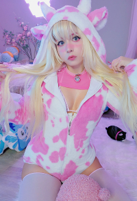 Women Sexy Onesie Pajama Pink Cow Print Bodysuit Hooded Homewear with Choker and Socks