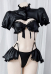 Sexy Lingerie Ruffled Lace Bodysuit Puff Sleeves High Collar Hollow One Piece Bodysuit