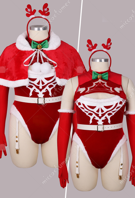 Plus Size 2B Derivative Sexy Lingerie Set Christmas Furry Bodysuit with Cape Gloves