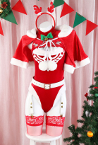 Christmas Sexy Lingerie Set 2B Derivative Red Bodysuit with Short Cape and Gloves Thigh Socks