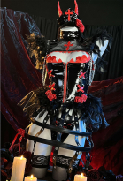 Halloween Power Derivative Sexy Lingerie Set Gothic Wedding Style Hollow Top and Panty with Gloves