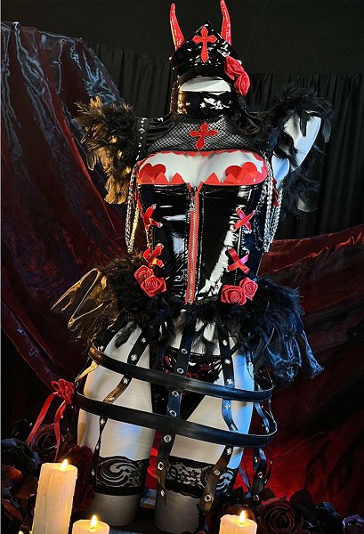 Halloween Power Derivative Sexy Lingerie Set Gothic Wedding Style Hollow Top and Panty with Gloves