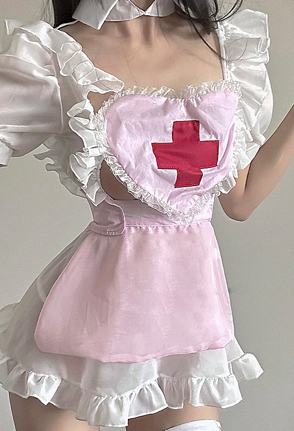 Sexy Lingerie Set - Nurse Uniform Cross Pattern Dress with Thong Headband