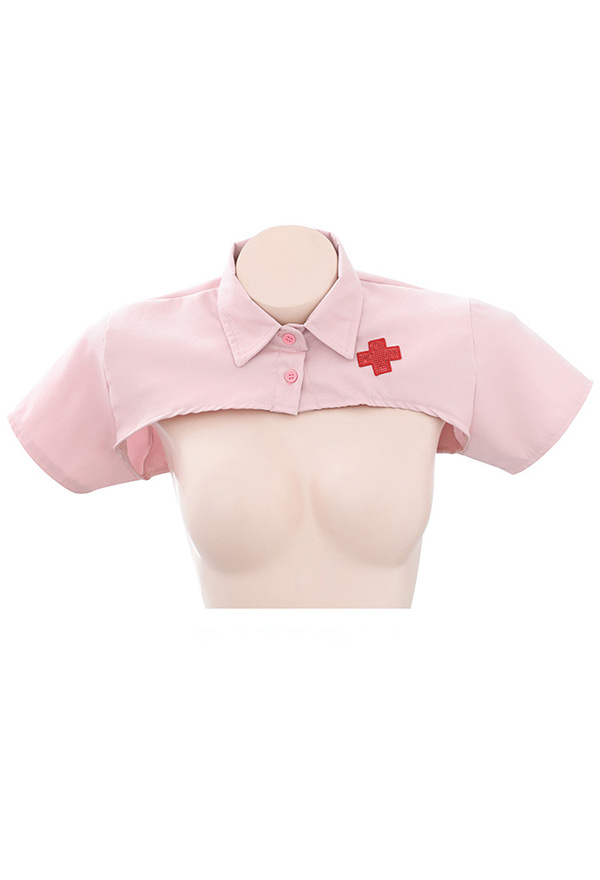 Pink Nurse Sexy Lingerie Set - Super Short Crop Top with Side Bandage Hip  Skirt Set