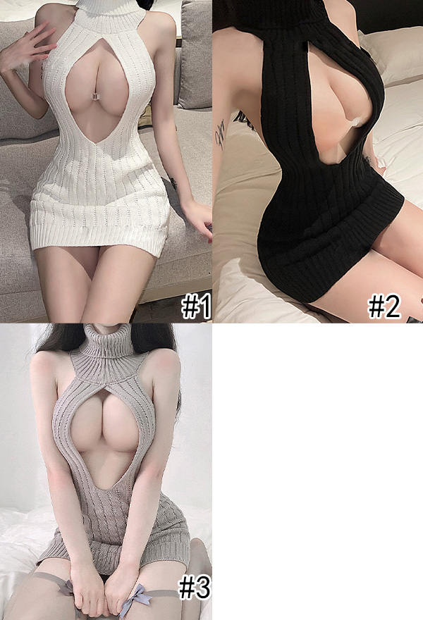 Sexy Lingerie Women Backless Dress Pullover Cosplay Knitted