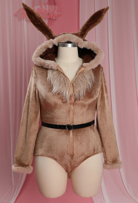 Plus Size PM Derivative Sexy Lingerie Bodysuit Fluffy Hooded Romper and Socks with Belt and Tail