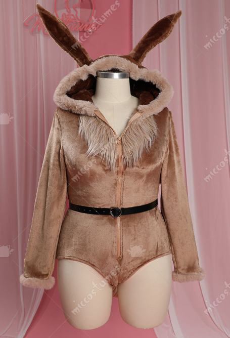 Plus Size PM Derivative Sexy Lingerie Bodysuit Fluffy Hooded Romper and Socks with Belt and Tail