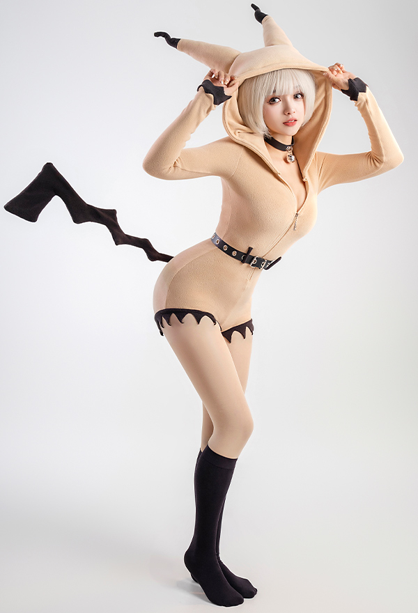 Mimiku Derivative Sexy Fluffy Hooded Bodysuit - Halloween Deep V Kawaii One  Piece Lingerie Rompers | Top Quality Lingerie for Sale