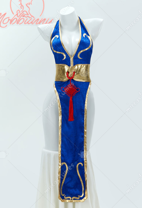 Halloween Cheongsam Sexy Lingerie Set Chun Li Derivative Deep V High Slit Dress with Belt Hand Rings