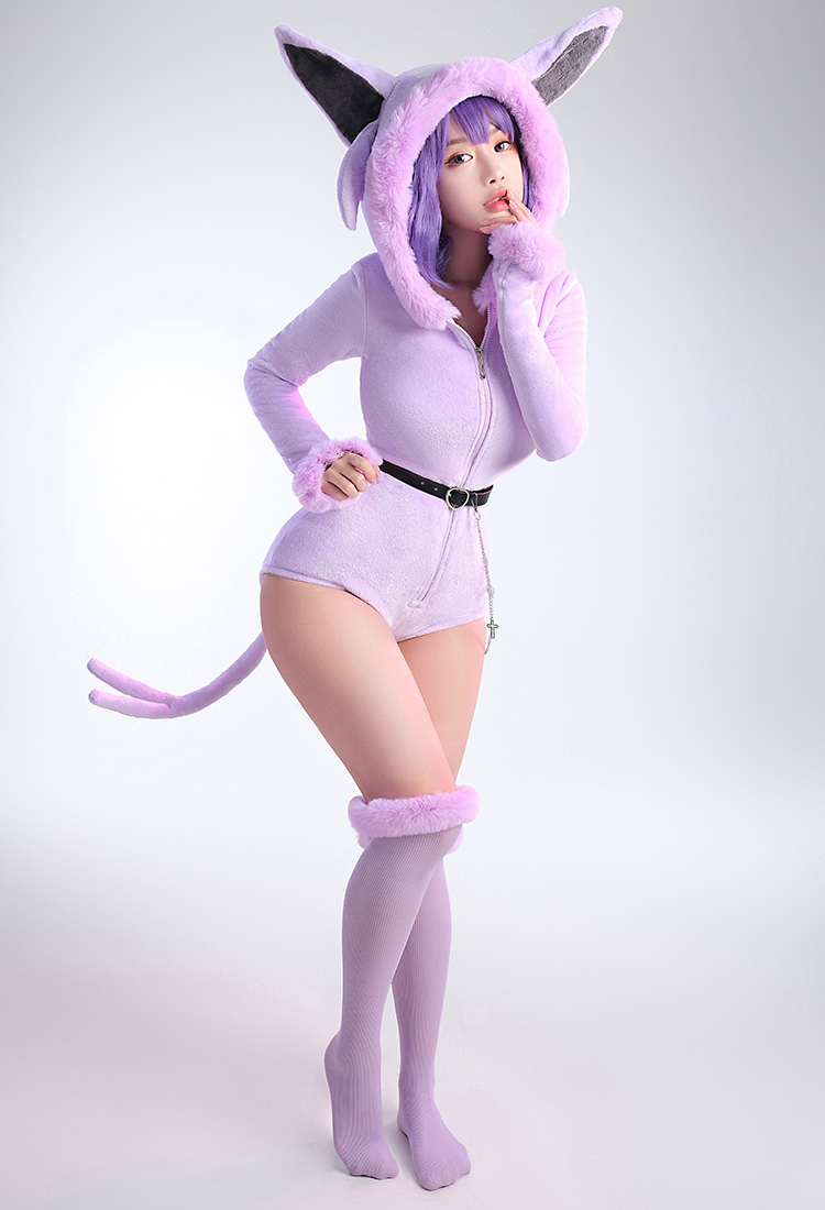 PM Derivative Fluffy Bodycon Romper Pajama Halloween Furry Bodysuit Long Sleeve Hooded Jumpsuit with Tail Belt and Socks