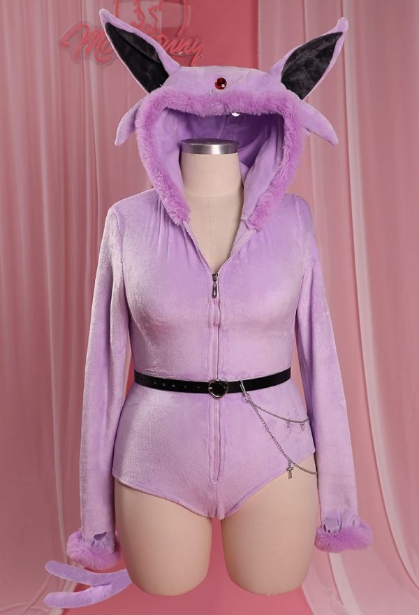 Furry Hooded Bodysuit Sleepwear - Plus Size PM Derivative Fluffy Bodycon  Romper