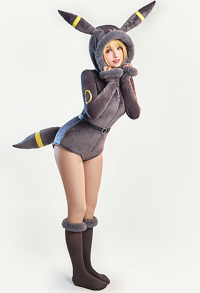 Bodysuit Halloween Plush Hooded Deep V Romper and Socks with Belt and Tail