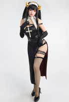 Spy House Thorn Derivative Sexy Lingerie Set Gothic Nun Suit Black High Slit Dress with Panty and Gloves Halloween Costume Outfit