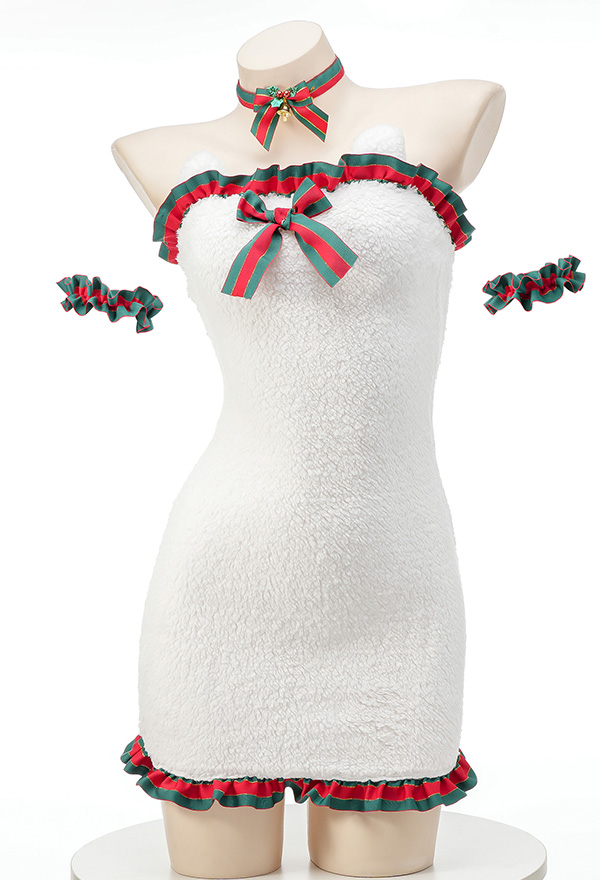 Jupe de nuit Sexy et Mignonne de Noël en peluche avec dentelle