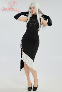 Guitar Sister Side Hollowed Turtleneck Sexy Long Dress and Gloves with Body Chain