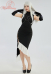 Guitar Sister Side Hollowed Turtleneck Sexy Long Dress and Gloves with Body Chain