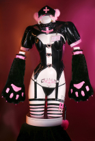 LOVE SHOT Devil Cat Furry Paw Sexy Nurse Lingerie Set Top and Panty with Claws and Thigh Socks