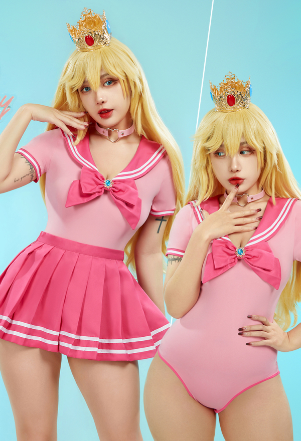 Peach Derivative Kawaii Bodysuit Rosa Pink Sexy Lingerie High Cut Sailor Stil Dessous