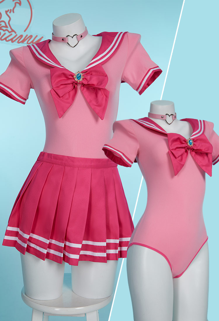 Peach Derivative Sexy Lingerie Bodysuit and Skirt with Choker and Socks