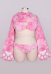 Plus Size Furry Paw Sexy Lingerie Set Pink Cat Plush Crop Hoodie with Bra Panty and Stockings