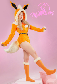 PM Derivative Sexy Lingerie Bodysuit Plush Hooded Romper and Socks with Belt and Tail