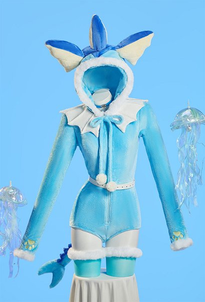 PM Derivative Fluffy Bodycon Romper Sexy Lingerie Blue Furry Hooded Bodysuit Jumpsuit Homewear with Tail Belt and Socks S-4XL