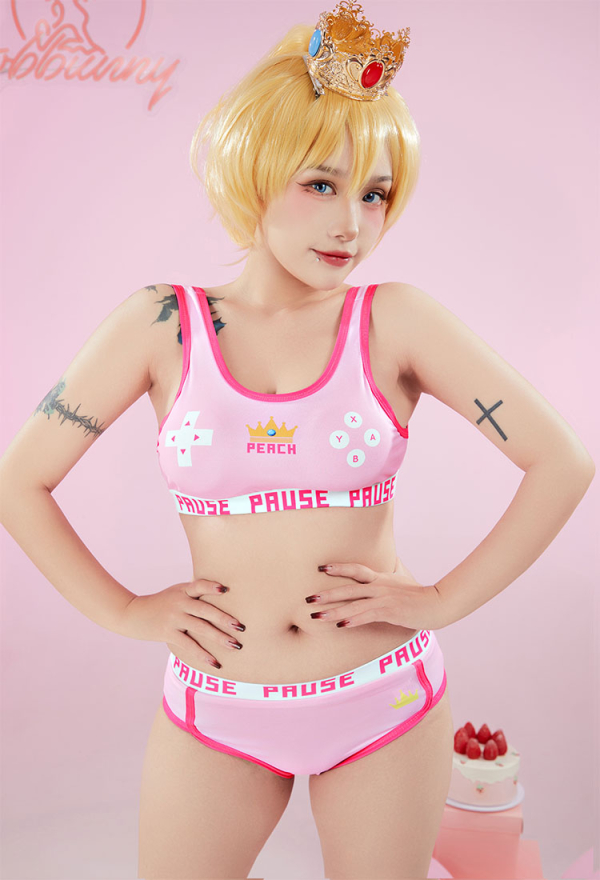 Peach Derivative Sexy Lingerie Set Sports Tank Top and Brief - Women  Cosplay Costume