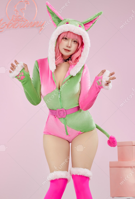 Plush Homewear Sexy Bodysuit Hooded Romper and Belt with Choker and Thigh Socks