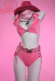 Halloween Pink Cowgirl Sexy Lingerie Set Western Costume Top and Shorts with Hat Scarf Stockings