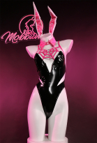Derivative Sexy Bunny Costume Halloween Halter Spiderweb Bunny Girl Bodysuit Outfit with Headband Gloves Mesh Pantyhose