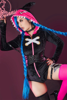 Halloween Game Sexy Lingerie Set Plush Hooded Bodysuit Homewear and Thigh Socks with Choker