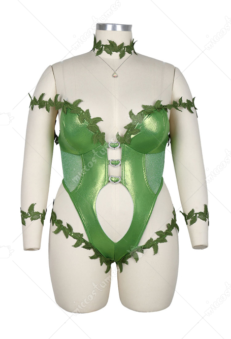 Plus-size Superhero Derivative Sexy Lingerie Set Vine Style Bodysuit with Gloves and Necklace