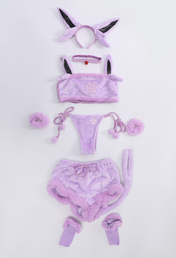Kawaii Purple Plush Sexy Lingerie Set - PM Derivative Crop Top and