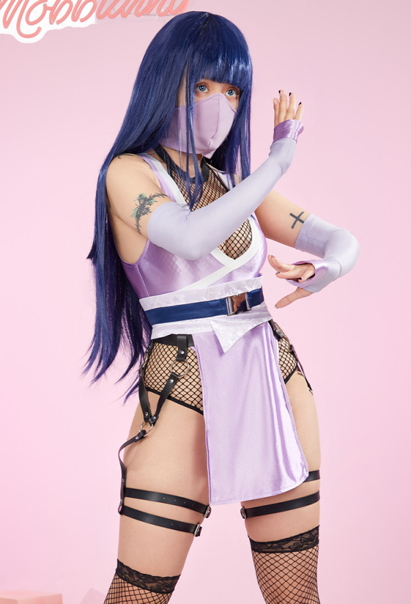 Sexy Netz Lila Lingerie - High Cut Kleid Ninja Dessous mit Socken Arm Maske  Rock | Lingerie in Top Qualitt