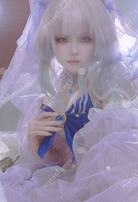 Sangonomiya Kokomi Bridal Style Corset Top and Skirt with Veil and Tigh High Stockings Cosplay Costume