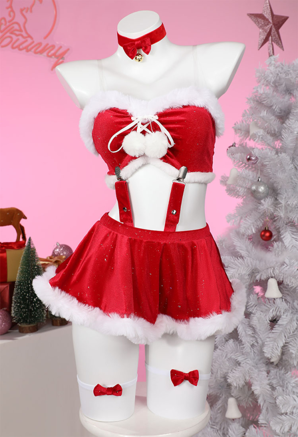 sexspielzeug pink Weihnachten Pilz Kawaii Set - Crop Top Rock Shorts Rot Lingerie Sexy  Christmas Dessous