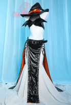 Halloween Gothic Pumpkin Witch Sexy Lingerie Set Halter Bat Wings Top and High Slit Skirt with Hat Gloves Socks